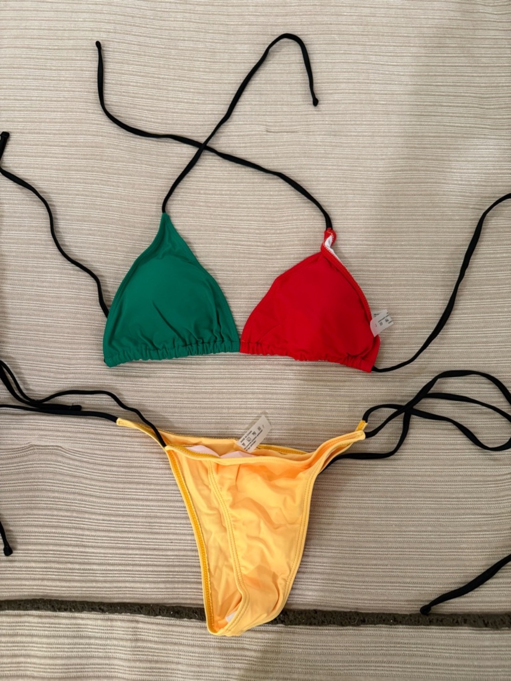 Tri-Color Triangle Bikini Set — Green, Red & Yellow